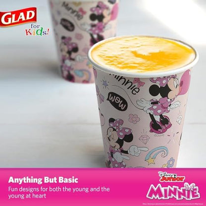 Glad for Kids Disney Mickey and Friends Disposable Paper Cups, Pink Minnie - Heavy Duty Soak-Proof Kid-Friendly Drinking Cups, Great for Everyday Meals and Snacks, 9 oz, 24 Count - 1o Pack