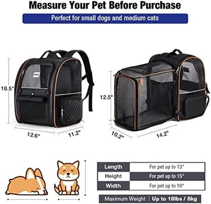 Large Cat Backpack Carrier Expandable Pet Carrier Backpack for Small Dogs Medium Cats Fit Up to 18 Lbs, Dog Backpack Carrier, Foldable Puppy Backpack Carrier for Travel, Black