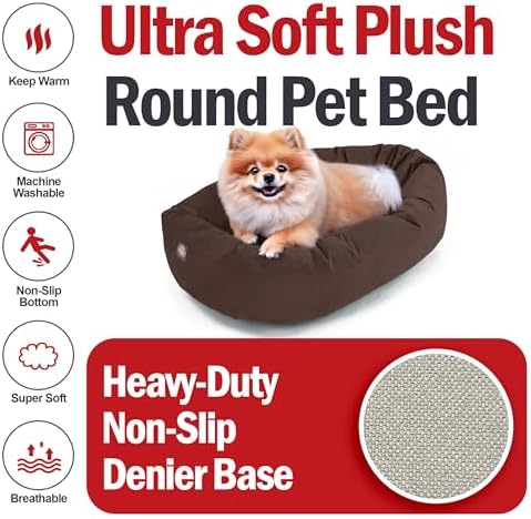 Majestic Pet 24 Inch Suede Calming Dog Bed Washable – Cozy Soft Round Dog Bed w/Spine Support for Dogs to Rest Head - Fluffy Donut Dog Bed 24x19x7 (Inch) - Round Pet Bed Small – Chocolate (2025)