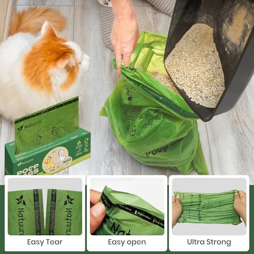 Compostable Dog Poop Bags-300 Bags 1Rolls, (Unscented)