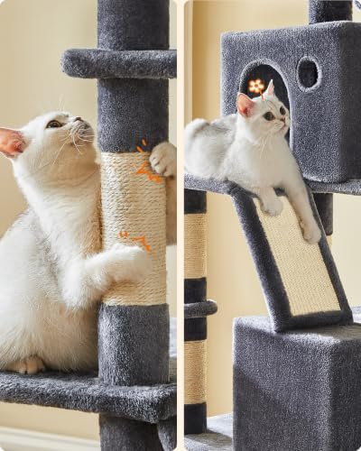 Feandrea Cat Tree, 81.1-Inch Large Cat Tower, Multi-Level Condo, Smoky Gray
