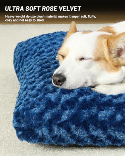 KSIIA Washable Dog Bed Small Dog Crate Bed Deluxe Plush Mat 23"x18" Blue