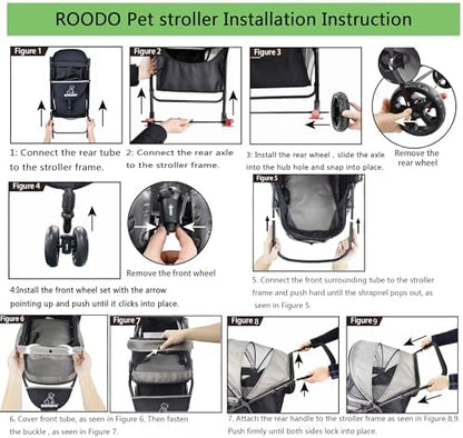 ROODO 3 Wheel Pet Stroller Best Lightweight Foldable Compact Portable Jogger All Terrain Travel Pet Gear Puppy Kitty Stroller for up to 30lbs Medium Small Dogs and Cats(Green)