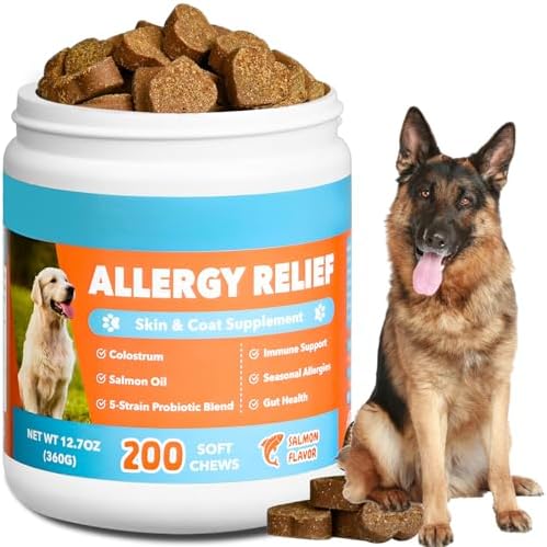 Dog Allergy and Immune Chews 200PCs Skin and Coat Itchy Relief Anti Itch Immune Bites for Dogs, Helps Repair Skin Ears Paw Licking, 5 Probiotics Blend Gut Health for Sensitive Seasonal Allergies