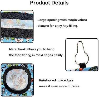 Rabbit Hay Feeder Bag, Guinea Pig Hay Feeder for Cage Small Animal Hanging Feeding Bags Rabbit Hay Dispenser Storage for Rabbits Guinea Pigs Bunnies Chinchillas (Red,Dark Blue, 2 Hole)