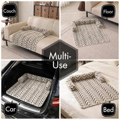 Calming Dog Couch Bed Mats with Neck and Head Support, Fluffy Plush Pet Sofa Cover for Small Medium Dogs and Cats, Non-Slip Bottom, Machine Washable