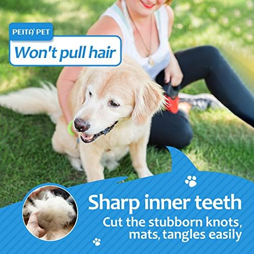 [ 2 in 1 design ] Undercoat Rake and Deshedding Tool for Dogs and Cats - Dematting Comb for Long Hair Pets, Grooming Brush to Clear Mats, Tangles and Reduce Shedding by 95%