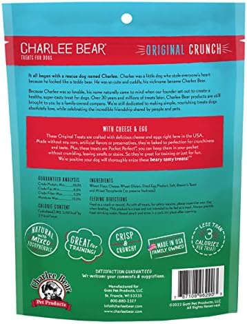 Charlee Bear Original Crunch Dog Treats, Cheese and Egg, 16 Ounce Resealable Bag, Low Calorie Training Treats for Dogs, Limited Ingredient, Healthy, Crunchy Dog Snacks, Made in USA (Pack of 2)