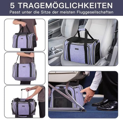 BAGLHER Expandable Cat Carrier with Travel Litter Box, Pet Travel 5 Sides Open Doors 3 Sides, Leak-Proof and Collapsible, for Car, Airplane Trip, Purple