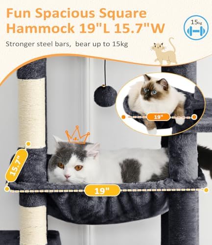ABCPET 68" Multi-Level Large Cat Tree Tower for Indoor Cats, Grey