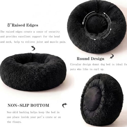 nononfish Puppy Bed for Small Dogs,Calming Donut Plush Pet Bed