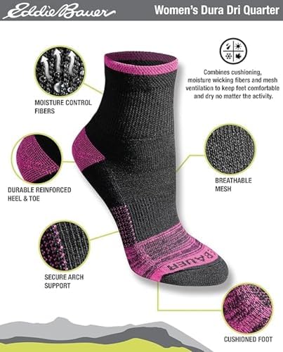Eddie Bauer Women's Dura Dri Moisture Control 6-pair Quarter Socks