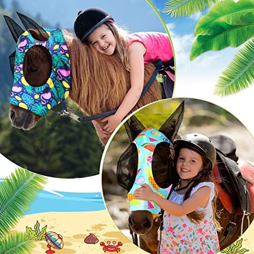 Weewooday 2 Pieces Horse Fly Masks for Horses Soft Fly Masks for Ears Smooth and Elasticity Mask with UV Protection(Fruit Pattern,M)