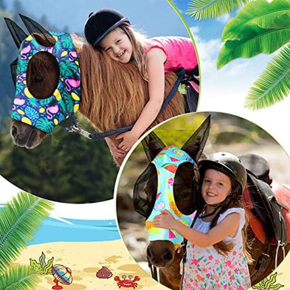 Weewooday 2 Pieces Horse Fly Masks for Horses Soft Fly Masks for Ears Smooth and Elasticity Mask with UV Protection(Fruit Pattern,M)