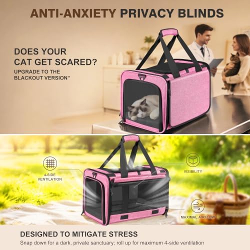 Soft Sided Cat Carrier for Anxious Pets with Privacy Roller Blinds