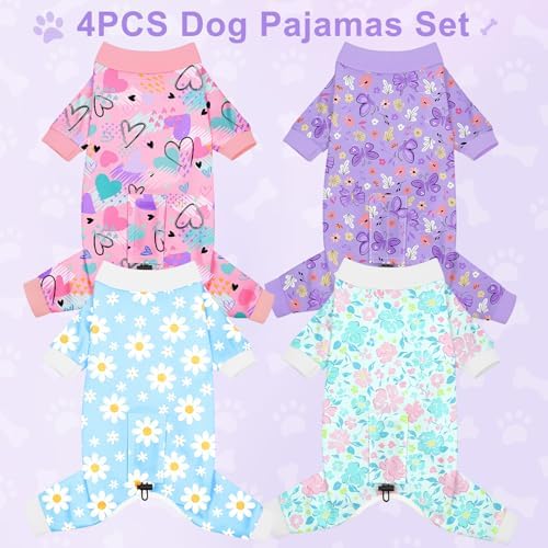 Bienbee Dog Pajamas, 4 Pack Adjustable Onesies for Small to Large Dogs XL