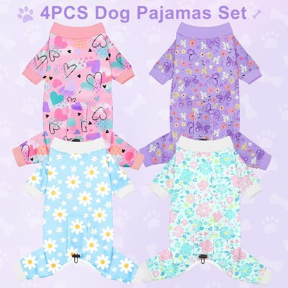 Bienbee Dog Pajamas, 4 Pack Adjustable Onesies for Small to Large Dogs XS