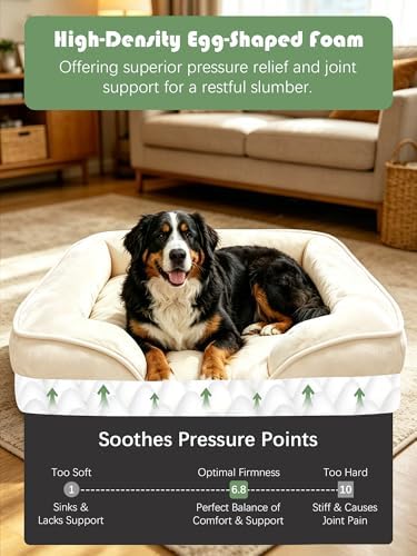 Spotted Play Orthopedic Dog Bed with Sides - Sofa Beds for Extra Large Dogs, Supportive Foam Pet Couch Bed with Washable Removable Cover, Waterproof Lining and Non-Slip Bottom, Ivory - XL-Plus