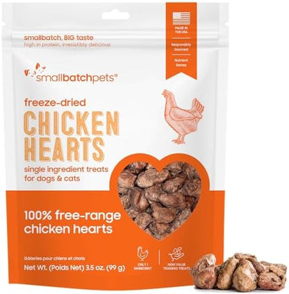 smallbatch Freeze Dried Whole Chicken Heart Treats for Dogs & Cats, 3.5oz