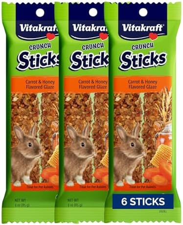 Vitakraft Crunch Sticks Rabbit Treat - Triple-Baked Rabbit Chews with Natural Wood Center - Crunchy & Nutritious Treats for Small Animals (Carrot and Honey, Pack of 6)