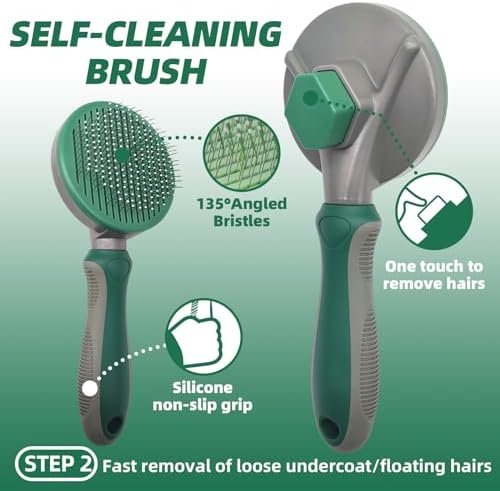 Pet Grooming Kit - 7 PCS Green Deshedding Brush Set with Undercoat Rake, Slicker Brush, Bath Brush & Nail Clipper for Short & Long-Haired Dogs and Cats