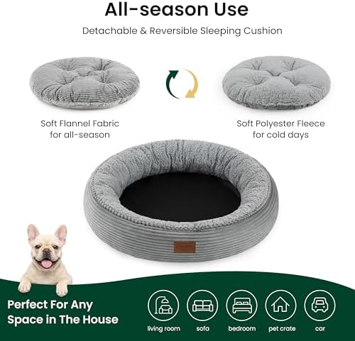 Love's cabin Round Donut Cat and Dog Cushion Bed, 30in Pet Bed for Medium or Large Dogs, Anti-Slip & Water-Resistant Bottom, Soft Durable Fabric Pet Beds, Washable Calming Cat Bed, Pure Gray