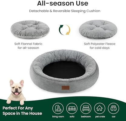 Love's cabin Round Donut Cat and Dog Cushion Bed, 30in Pet Bed for Medium or Large Dogs, Anti-Slip & Water-Resistant Bottom, Soft Durable Fabric Pet Beds, Washable Calming Cat Bed, Pure Gray