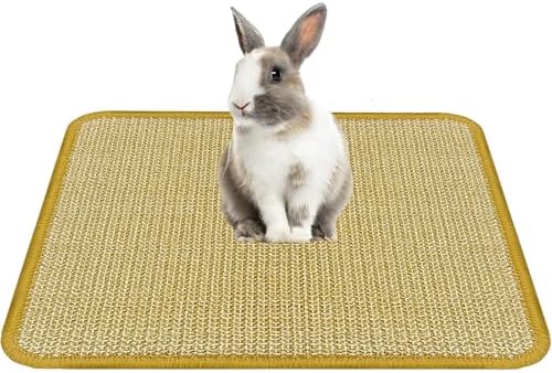 DYAUS Bunny Scratch Pad, Natural Sisal Rabbit Scratching Mat for Claws and Teeth Care, Indoor Bunny Chew Toys Bunny Bed for Biting Sleeping Nesting (1PC, 16x12in)