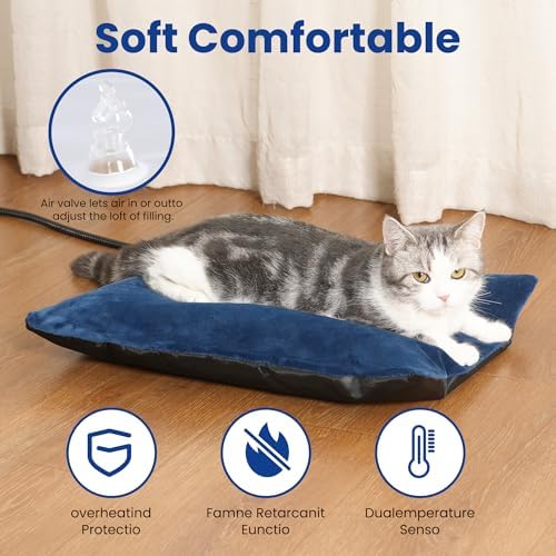 MARUNDA Outdoor Heated Cats Bed - 100% Waterproof Outdoor Heated Pet Bed with Double Built-in AutoThermostat - Heated Pet Bed for Outside Animals (20" x 16" (L), Blue)