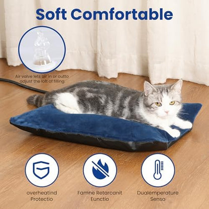 MARUNDA Outdoor Heated Cats Bed - 100% Waterproof Outdoor Heated Pet Bed with Double Built-in AutoThermostat - Heated Pet Bed for Outside Animals (20" x 16" (L), Blue)