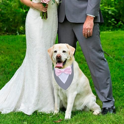 ADOGGYGO Dog Tuxedo Bandana, Wedding Birthday Dog Bow Tie, Grey, Large