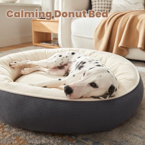 36 inches Soft Touch Fleece Donut Dog Bed for Large Dogs,Dark Grey