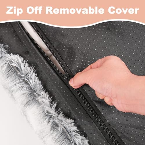 Bedfolks Waterproof Dog Crate Bed, Plush With Removable Washable Cover, Faux Fur Crate Pad for Medium Dogs, Fluffy Kennel 29"x21", Dark Grey