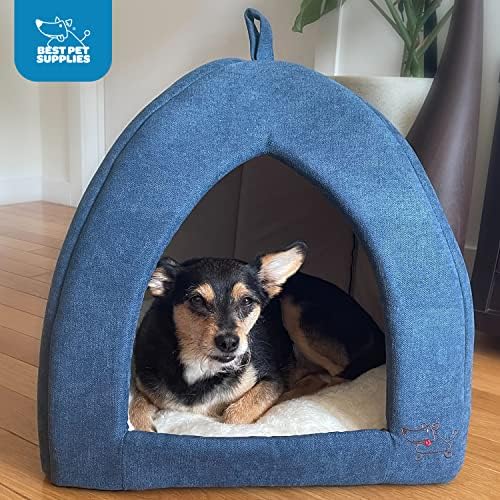 Best Pet Supplies Cat Bed for Indoor Cat, Domed Tent House with Removable Pillow, Covered Cat Cave for Small Dog, Puppies and All Breeds of Cats - Navy, 16 x 16 x H:14"