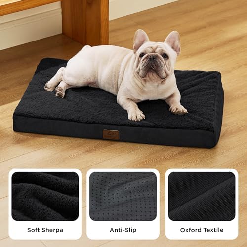 Bedsure Washable Dog Bed Medium Size Dog with Comfy Sherpa, 30x20in Black
