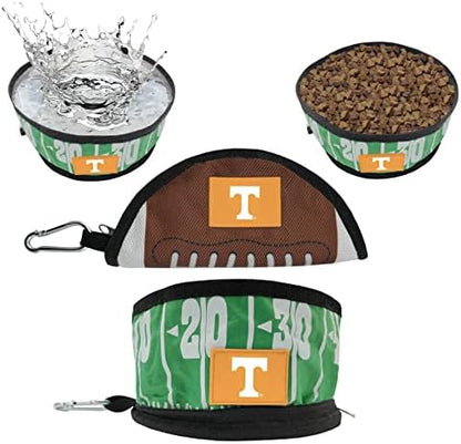 Pets First NCAA Tennessee Volunteers Collapsible Dog Travel Bowl, Food and Water Bowl for Dogs & Cats. Lightweight Leak-Proof Pet Bowl for Travel with Football Field & Pebble-Grain Design