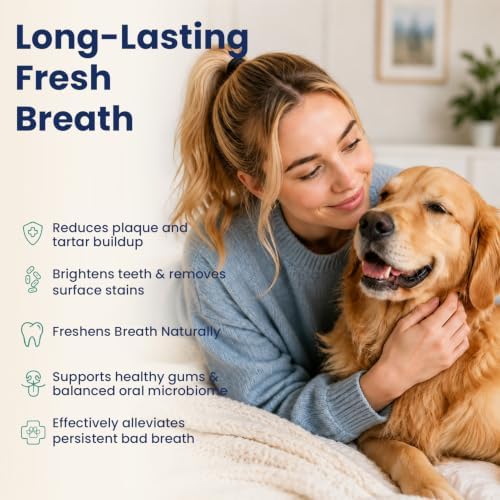 Dental Powder for Dogs Teeth Fresh Breath and Teeth Cleaning Contains Natural Ingredients and Probiotics Dental Powder Dog Tartar and Plaque Removes Tooth Cleaner for Dogs 120g (60-Day Supply)