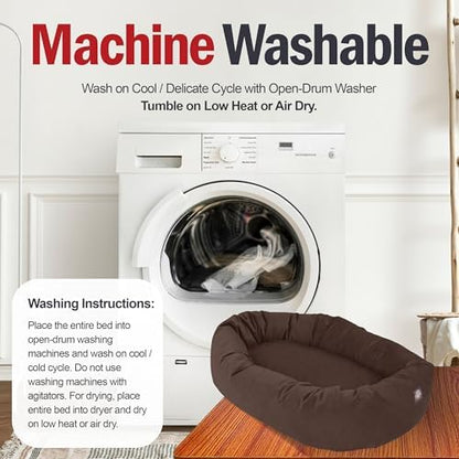Majestic Pet 40 Inch Suede Calming Dog Bed Washable – Cozy Soft Round Dog Bed w/Spine Support for Dogs to Rest Head - Fluffy Donut Dog Bed 40x29x9 (Inch) - Round Pet Bed Large – Chocolate (2025)