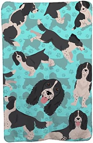 Caroline's Treasures MLM1041TBLT Black and White English Springer Spaniel Soft Travel Blanket with Bag Airplane Blanket, Indoor Outdoor Camping Blanket for Traveling, Picnics, Beach Trips, Concerts