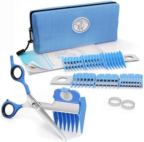 Silent Pet Grooming Kit for Dog, Cat and All Pet Grooming - A Quiet Alternative to Electric Clippers for Sensitive Pets (Left-Handed Blue)