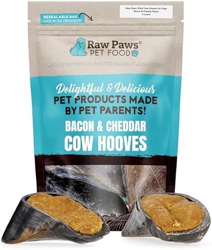 Raw Paws Filled Cows Hooves for Dogs Bacon & Cheddar, (5-Count) - Cow Hoofs