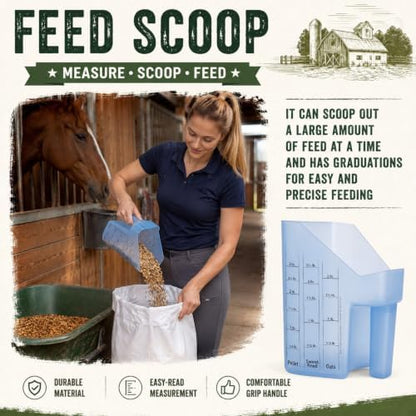 Uiifan 2 Pcs 3 Quart Horse Feed Scoop with Measurements for Farm, Blue