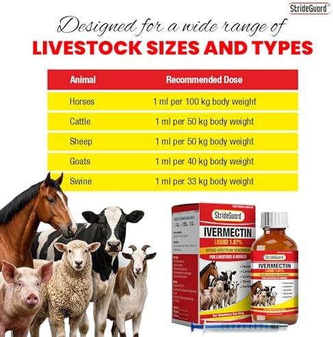 Dewormer for Horse, Dewormer for Goat and Cattle & More, Ivermectin Liquid for All Wormers, Tapeworms, Roundworms & Hookworms