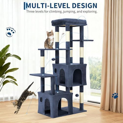 Takywep Blue 61" Heavy Duty Cat Tree, Multi-Level Sturdy Cat Tower,2 Spacious Cat Condos Natural Sisal Scratching Posts & Interactive Toys