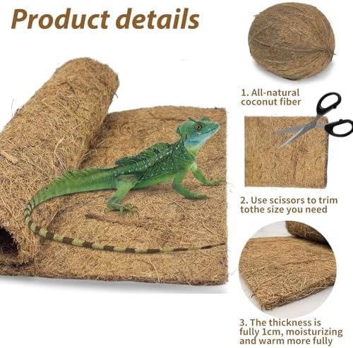 PIVBY 2 PCS Reptile Carpet, Natural Coco Coir Mat (19.6" x 11.7"), Coconut Fiber Substrate Pet Terrarium Liner for Bearded Dragon Tortoise Habitat Lizards Turtles Snakes Iguana Hermit Crab