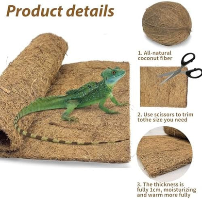 PIVBY 2 PCS Reptile Carpet, Natural Coco Coir Mat (19.6" x 11.7"), Coconut Fiber Substrate Pet Terrarium Liner for Bearded Dragon Tortoise Habitat Lizards Turtles Snakes Iguana Hermit Crab