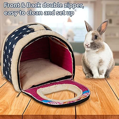 Pet Soft Guinea Pig & Rabbit Cozy Hideout House - Small Animal Bed for Guinea Pigs, Rabbits, Hamsters, Rats & Chinchillas Cave Bed (Stars)