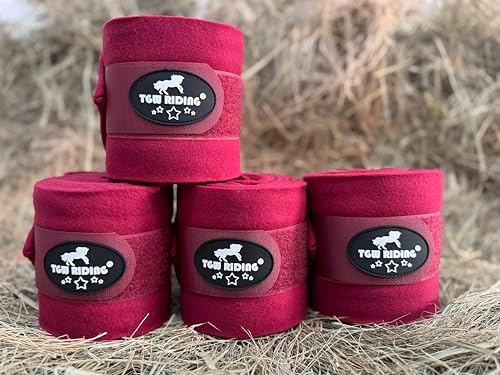 Horse Polo Leg Wraps, Equine Fleece Polo Wraps (Set of 4) - Horse Leg Bandages (Burgundy)