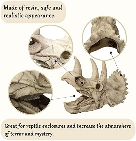 Tfwadmx Bearded Dragon Tank Accessories Resin Dinosaur Triceratops Skull Skeleton Reptiles Hideouts Cave Vines Leaves Aquarium Decorations for Lizards,Chameleon,Snake,Spider,Gecko