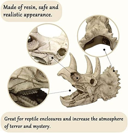 Tfwadmx Bearded Dragon Tank Accessories Resin Dinosaur Triceratops Skull Skeleton Reptiles Hideouts Cave Vines Leaves Aquarium Decorations for Lizards,Chameleon,Snake,Spider,Gecko